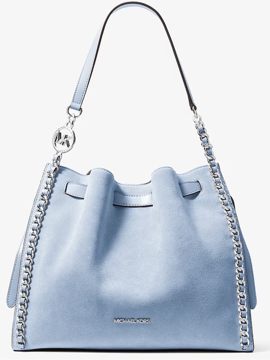 Michael Kors Handbags - Michael Kors Mina Large Suede Chain Shoulder Bag Pale Ocean Blue Leather NWT